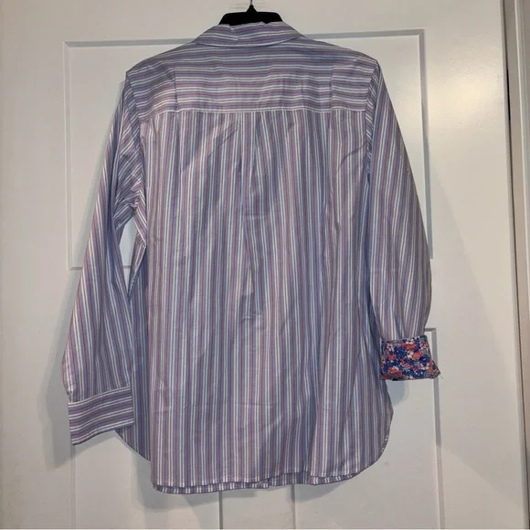 Talbots striped button down shirt w/ floral cuff Pink, Blue, White 1X NWT - Picture 3 of 7